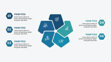 Modern infographic template with 5 options. Polygon shape presentation with icon. Creative business workflow for company. vector