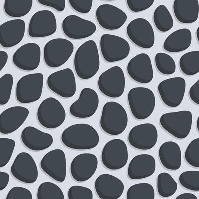 seamless pattern of a collection of black stones, on a white background