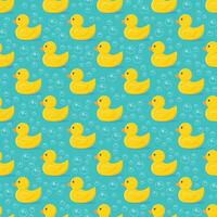 seamless pattern of children, toy ducks and bubbles on a blue background vector