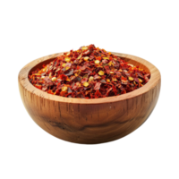 Chilli powder in a wooden bowl on a transparent background Genereted AI png