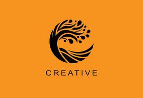 A sleek, abstract black logo featuring a swirling pattern that evokes creativity and individuality, set against a vibrant orange backdrop. vector