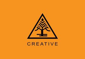 Minimalist tree logo within a triangular boundary, symbolizing growth and creativity. Ideal for businesses related to nature, innovation, or design. vector