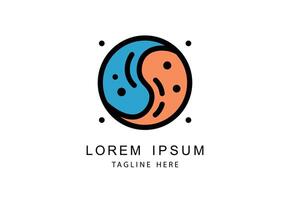 Modern abstract circular logo with blue and orange elements, surrounded by dotted circle. Ideal for balance-themed branding. vector
