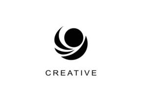 Modern abstract logo with dynamic swirl and central circle in black and white. vector