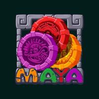 Mayan APP icon for 2D game. Slot symbol. Colored Aztec amulets in stone frame for your 2D game vector