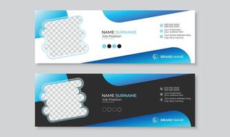 Creative modern email signature or email footer design template with blue gradient, personal social media cover ads layout, fully editable flat multipurpose banner vector
