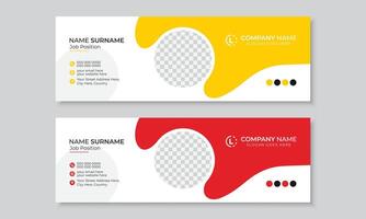 Minimal, clean and simple email signature or email footer design with author picture, personal social media cover, standard e signature with colorful abstract shapes, fully editable banner vector