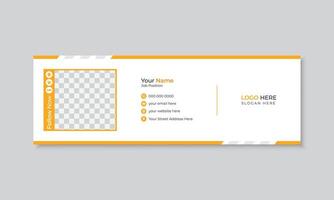 Standard email signature design with yellow accents, creative and modern email footer template for business promotion and promotional purposes, clean design with abstract shapes vector