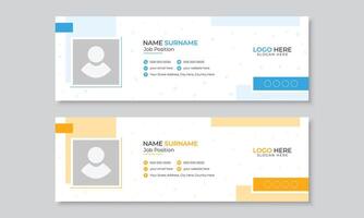 Minimal email signature or email footer design template, clean minimalist signature banner design in blue and orange color accents, personal social media cover design, multipurpose editable layout vector