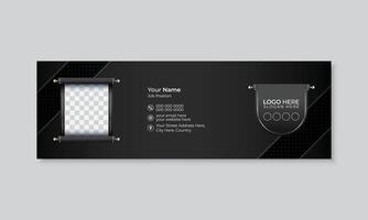 Black creative elegant email signature or email footer design template, New stylish personal social media cover design, e signature with scroll design vector