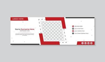 Business modern and creative red color email signature shape design template, business promotion and marketing professional illustrator design template, fully editable vector
