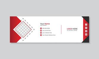 Corporate modern red email signature design template or business email footer design with abstract shapes, red and black color standard email signature design, professional design vector