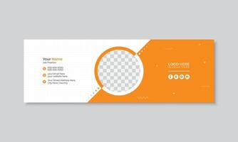 Creative and modern email signature or email footer design with orange abstract shapes, professional standard personal social media cover, easy to use and edit vector