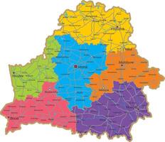 color administrative map of the Republic of Belarus. The territory of the state with large cities and borders of regions. vector