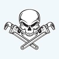 Human skull with crossed pipe wrenches vector