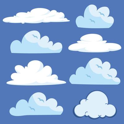 White clouds of different style shapes