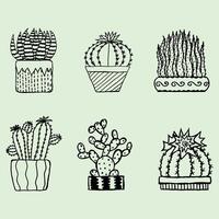 Hand-drawn cactus doodles set vector