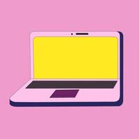Laptop on a pink background. Laptop with dark keyboard and yellow screen. Laptop in flat style. vector