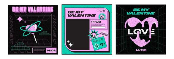 Templates of Valentine's Day posters, banners stickers and with futuristic elements background in modern geometric style. Vintage retro elements and texture, abstract geometric. vector