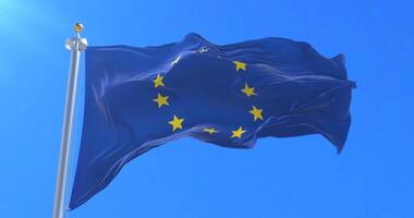 Flag of Europe waving at wind in slow, loop video