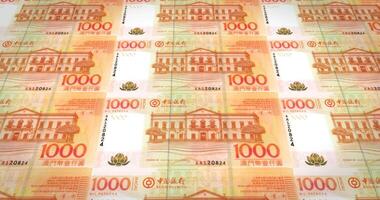 Banknotes of one thousand macanese patacas of Macau rolling, cash money, loop video
