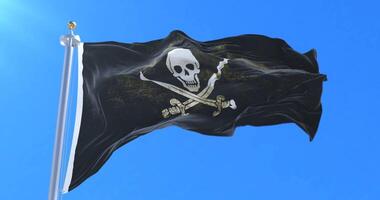 pirata bandeira acenando às vento dentro lento com azul céu, ciclo video