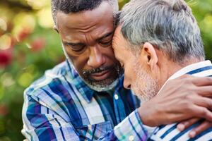 neighbor comforting another neighbor during a difficult time, highlighting the empathy and support photo