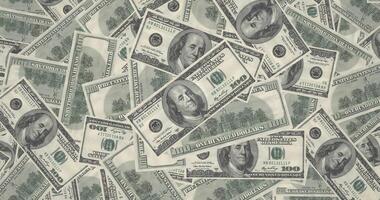 Animation with movement toward the center of bills of 100 dollars americans video
