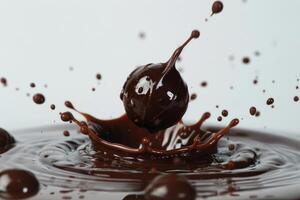 Chocolate ball splashing into liquid chocolate creating crown shape photo