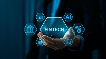 Fintech Technology, Integration of Financial Technology, Artificial Intelligence, and Modern Business Solutions in a Digital Era, internet payment, online shopping, financial technology concept. photo