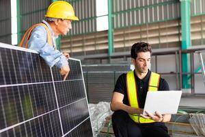 engineer team working check testing solar panel process before sand to customer for setup install photo