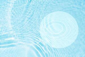 Bluewater waves on the surface ripples blurred. Defocus blurred transparent blue colored clear calm water surface texture with splash and bubbles. Water waves with shining pattern texture background. photo