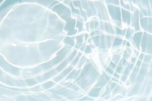 Bluewater waves on the surface ripples blurred. Defocus blurred transparent blue colored clear calm water surface texture with splash and bubbles. Water waves with shining pattern texture background. photo
