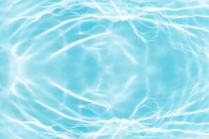 Bluewater waves on the surface ripples blurred. Defocus blurred transparent blue colored clear calm water surface texture with splash and bubbles. Water waves with shining pattern texture background. photo