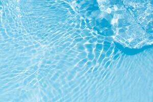 Bluewater waves on the surface ripples blurred. Defocus blurred transparent blue colored clear calm water surface texture with splash and bubbles. Water waves with shining pattern texture background. photo