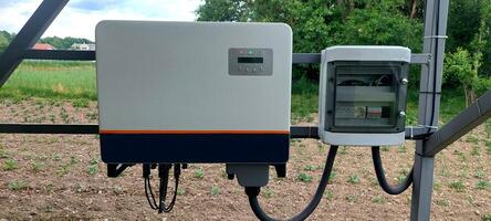 Solar inverter hybrid isometric system controller with switch. photo
