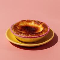 Close-up of a delicious homemade custard tart with a caramelized crust, perfect for a sweet dessert. photo