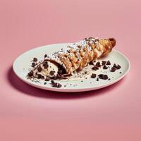 Chocolate Chip Cookie Dough Ice Cream Waffle Cone with Chocolate Sauce and Chocolate Chips photo