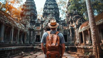 Solo Traveler Exploring Ancient Temple Ruins photo
