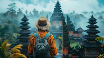 Traveler Observing an Ancient Temple photo
