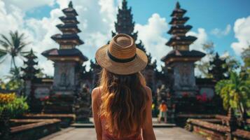 Traveler Exploring Traditional Balinese Temple photo