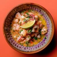 Shrimp Ceviche in a Colorful Bowl photo