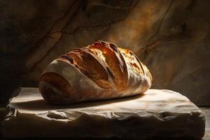 Freshly Baked Bread on a Marble Slab photo