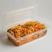 Stir-fried Noodles in a Clear Container photo