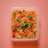 Spicy Noodles in a Clear Container photo