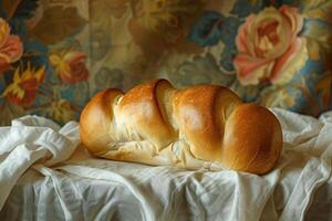 A Freshly Baked Loaf of Bread on a White Cloth photo