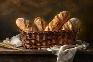 Freshly Baked Bread in a Wicker Basket photo