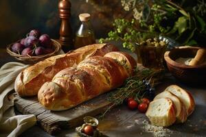 Freshly Baked Bread on a Rustic Tabletop photo