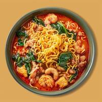 Spicy Noodle Soup with Shrimp and Spinach photo