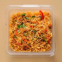 Spicy Noodle Salad in a Plastic Container photo